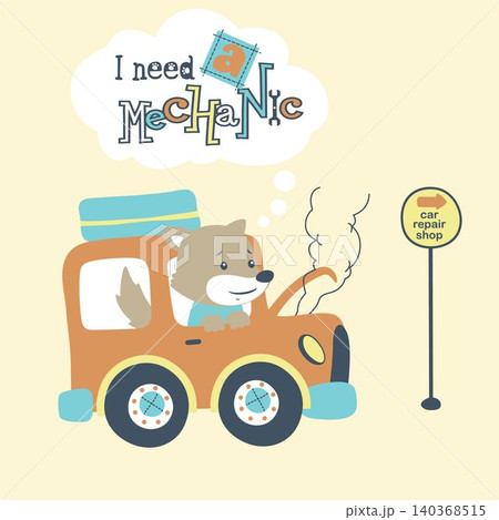 Funny owl cartoon on car broke down, vector cartoon illustration Funny owl cartoon on car broke down, vector cartoon illustration 140368515
