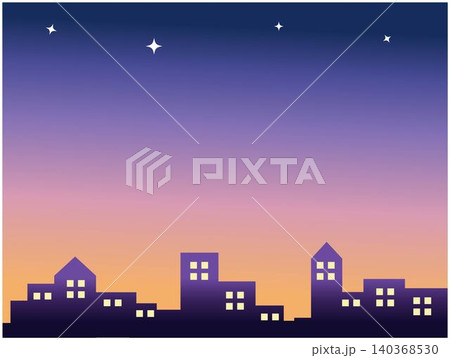 朝焼けの街並みの背景イラスト 夜明けの空と住宅街のシルエット 朝焼けの街並みの背景イラスト 夜明けの空と住宅街のシルエット 140368530