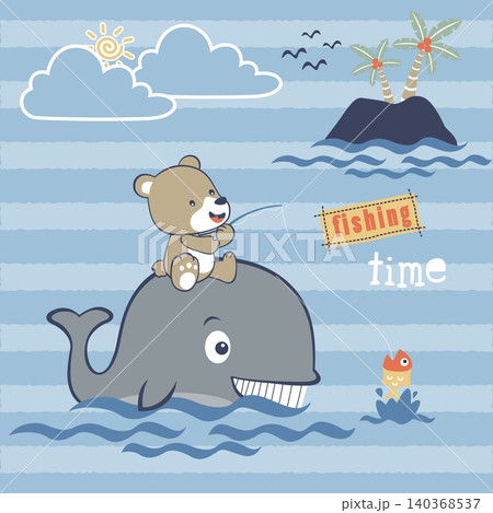 Cute bear with whale fishing, vector cartoon illustration Cute bear with whale fishing, vector cartoon illustration 140368537