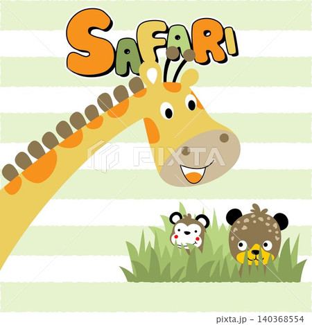 vector cartoon of funny giraffe with leopard and monkey 140368554