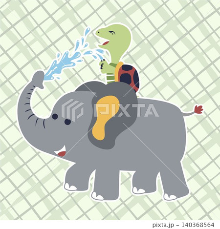 Funny turtle ride on elephant, vector cartoon illustration 140368564