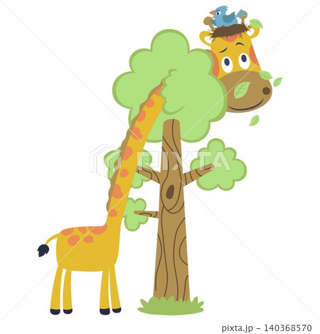 Cartoon vector of nesting bird on giraffe's head 140368570