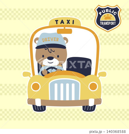 Cute bear the taxi driver, vector cartoon illustration 140368588