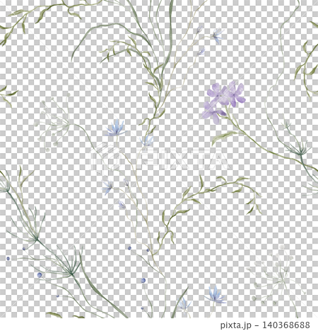 Romantic floral seamless pattern. Hand drawn watecolor illustration flowers - cornflower, phlox. Repeat ornament delicate blue and violet wildflowers and herbs Romantic floral seamless pattern. Hand drawn watecolor illustration flowers - cornflower, phlox. Repeat ornament delicate blue and violet wildflowers and herbs 140368688