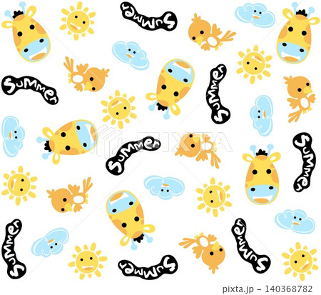 seamless vector pattern with cute animals face with sky objects seamless vector pattern with cute animals face with sky objects 140368782
