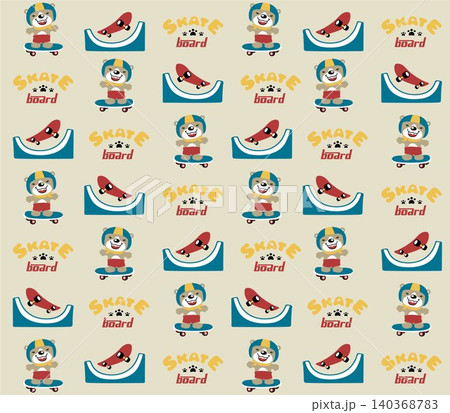 vector pattern of funny bear in skateboarding with skateboard element vector pattern of funny bear in skateboarding with skateboard element 140368783