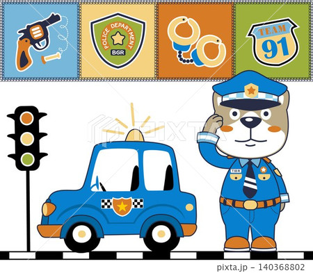 funny cat in policeman uniform with police element, cartoon vector illustration funny cat in policeman uniform with police element, cartoon vector illustration 140368802