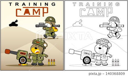 Funny bear soldier with weapon, vector cartoon illustration, coloring book or page Funny bear soldier with weapon, vector cartoon illustration, coloring book or page 140368809