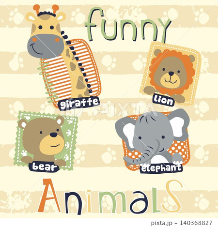 funny little animals cartoon on footprint striped background funny little animals cartoon on footprint striped background 140368827