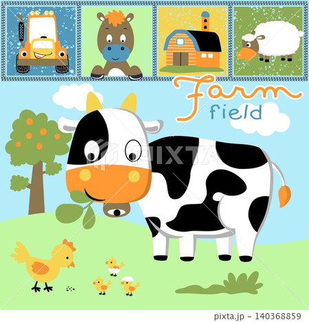 Vector illustration of funny farm animals cartoon with farming elements Vector illustration of funny farm animals cartoon with farming elements 140368859