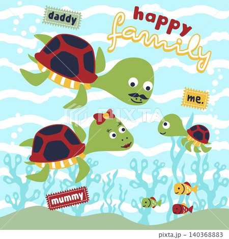 Vector illustration of funny turtle family cartoon, marine animals life Vector illustration of funny turtle family cartoon, marine animals life 140368883