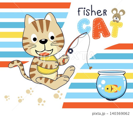 Funny cat fishing at a jar, mice on letter, vector cartoon illustration Funny cat fishing at a jar, mice on letter, vector cartoon illustration 140369062