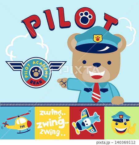 vector cartoon of cute bear in pilot uniform with airline elements vector cartoon of cute bear in pilot uniform with airline elements 140369112