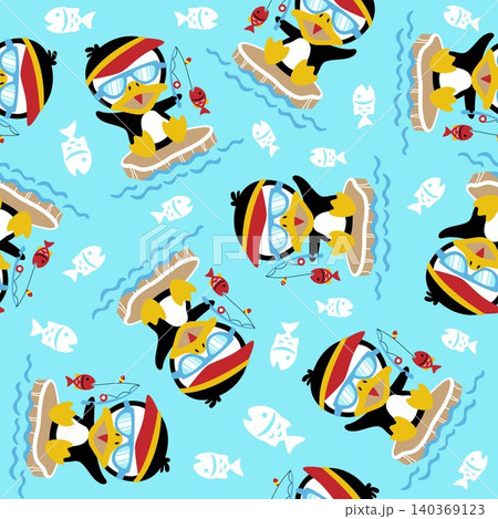 vector seamless pattern of cartoon penguin fishing vector seamless pattern of cartoon penguin fishing 140369123
