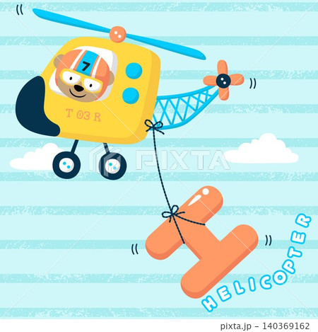 Funny bear pilot on helicopter pulling H letter, vector cartoon illustration 140369162