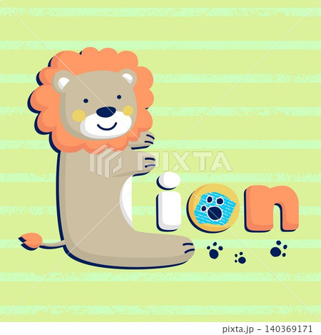 funny lion cartoon shaped L letter on striped background 140369171