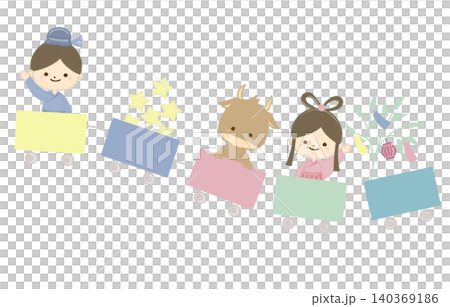 列車に乗る織姫と彦星のイラスト 140369186
