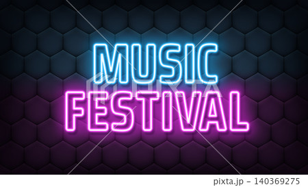 Neon text Music Festival, blue magenta colors. Greeting banner with neon phrase Music Festival. Glowing outline text, music fest and musical holiday show. Vector illustration Neon text Music Festival, blue magenta colors. Greeting banner with neon phrase Music Festival. Glowing outline text, music fest and musical holiday show. Vector illustration 140369275