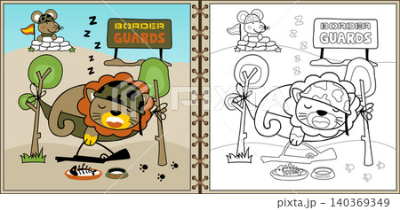 funny animals soldiers cartoon vector in military equipment, military elements, coloring book or page funny animals soldiers cartoon vector in military equipment, military elements, coloring book or page 140369349