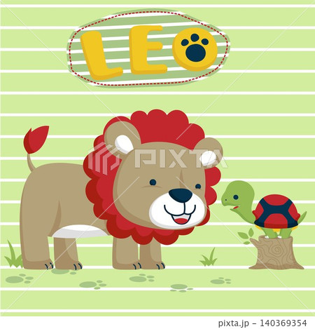 Lion and turtle cartoon vector on striped background 140369354