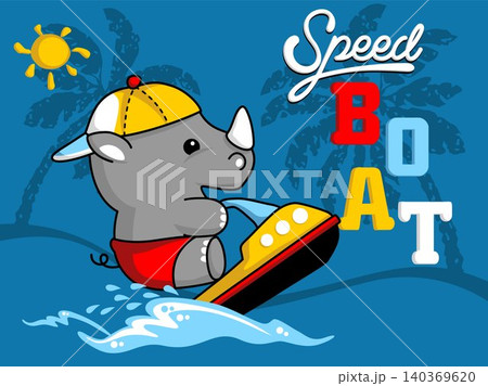 Little rhino cartoon vector on speed boat or jet ski Little rhino cartoon vector on speed boat or jet ski 140369620