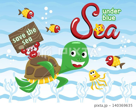 Funny marine animals cartoon vector, undersea element illustration, save sea campaign Funny marine animals cartoon vector, undersea element illustration, save sea campaign 140369635