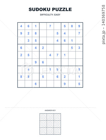 Easy sudoku puzzle game template with answer key logical worksheet for beginners PNG Easy sudoku puzzle game template with answer key logical worksheet for beginners PNG 140369758