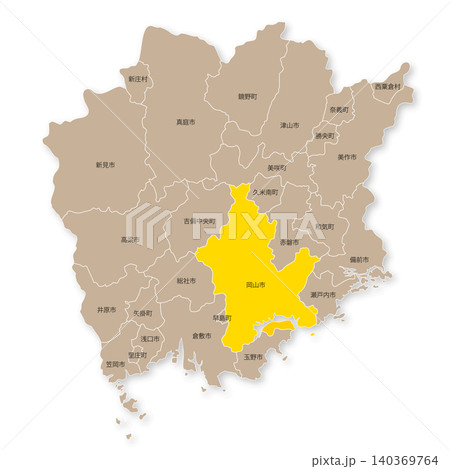 岡山県と岡山市の地図 140369764