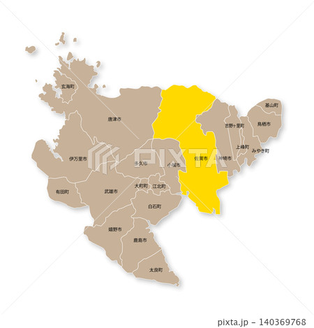 佐賀県と佐賀市の地図 佐賀県と佐賀市の地図 140369768