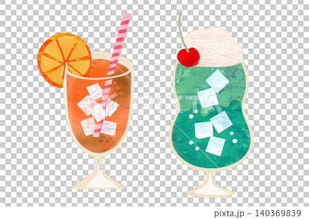 Collage-style handwritten drink set (orange juice, melon soda) Collage-style handwritten drink set (orange juice, melon soda) 140369839