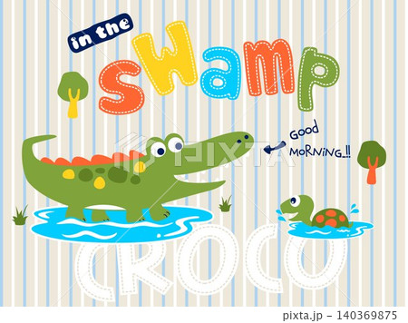 Cartoon vector of crocodile and turtle in the swamp 140369875