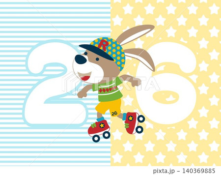Funny bunny stylish playing roller skate on striped and stars background Funny bunny stylish playing roller skate on striped and stars background 140369885