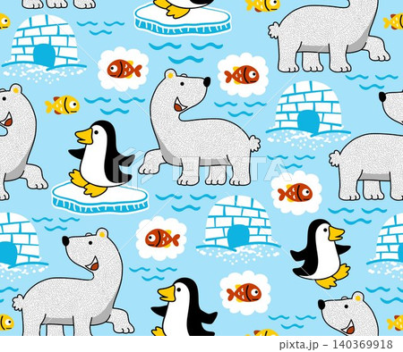 seamless pattern of polar bear, penguin and fishes seamless pattern of polar bear, penguin and fishes 140369918