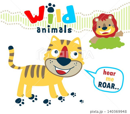 Vector of nice tiger with lion cartoon Vector of nice tiger with lion cartoon 140369948