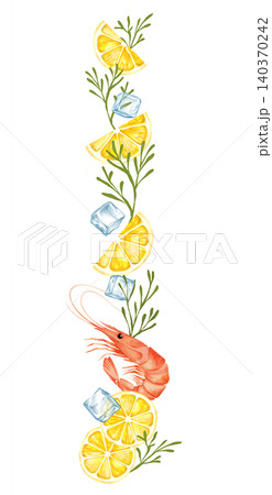 Hand-drawn seafood vertical border with mussels and shrimps Hand-drawn seafood vertical border with mussels and shrimps 140370242