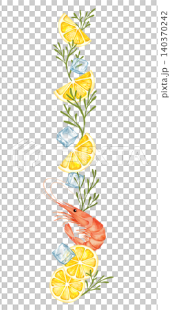 Hand-drawn seafood vertical border with mussels and shrimps Hand-drawn seafood vertical border with mussels and shrimps 140370242