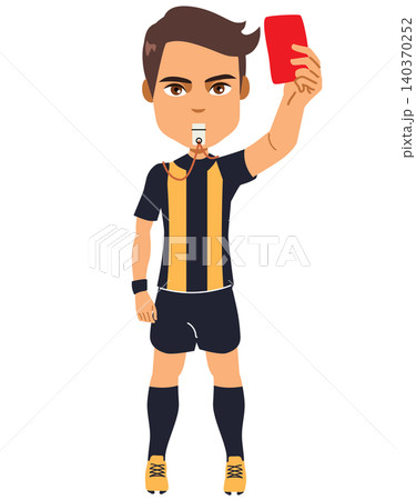 Cute Soccer Referee Holding Red Card and Whistle Illustration Cute Soccer Referee Holding Red Card and Whistle Illustration 140370252
