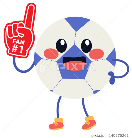 Soccer Ball Mascot Holding Red Foam Finger Cartoon Vector Illustration 140370261