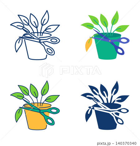 Cutting off withered parts of a plant icon set Cutting off withered parts of a plant icon set 140370340