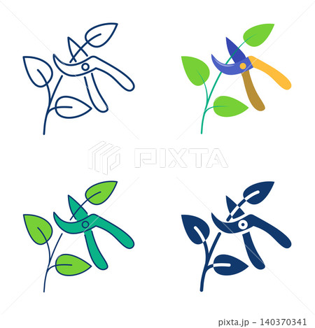Plant pruning icon set. Branch trimming with pruning shears. Vector illustration Plant pruning icon set. Branch trimming with pruning shears. Vector illustration 140370341