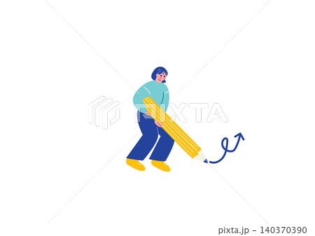 大き鉛筆で矢印を書く女性のイラスト 大き鉛筆で矢印を書く女性のイラスト 140370390