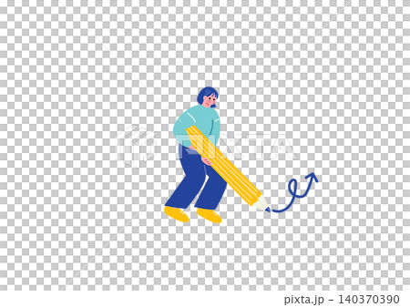 大き鉛筆で矢印を書く女性のイラスト 大き鉛筆で矢印を書く女性のイラスト 140370390