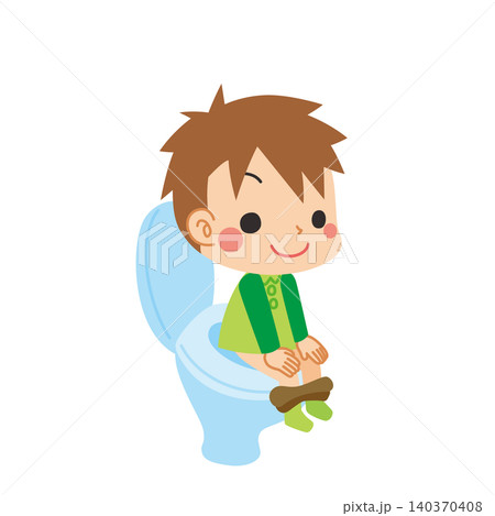 トイレの便座に座っている可愛い小さな男の子のイラスト トイレの便座に座っている可愛い小さな男の子のイラスト 140370408