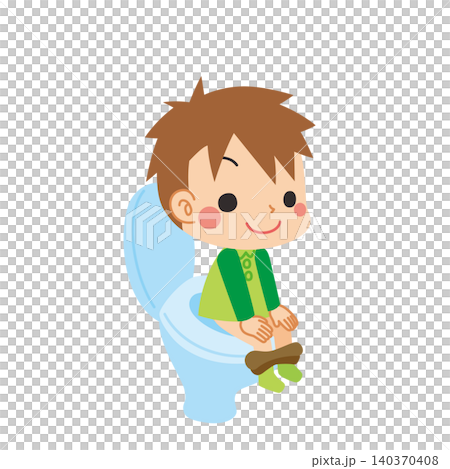 トイレの便座に座っている可愛い小さな男の子のイラスト トイレの便座に座っている可愛い小さな男の子のイラスト 140370408