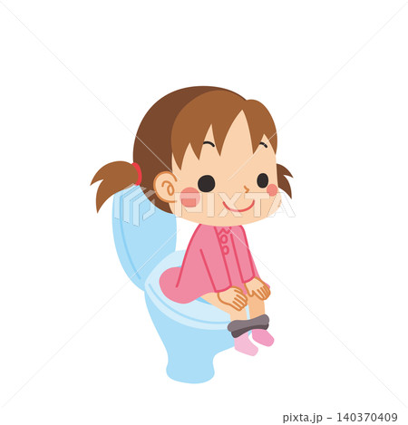 トイレの便座に座っている可愛い小さな女の子のイラスト 140370409