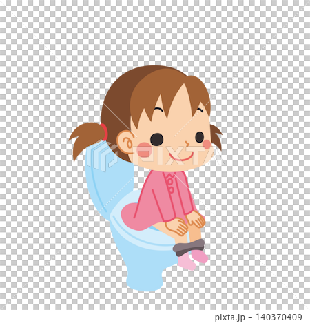 An illustration of a cute little girl sitting on a toilet seat. An illustration of a cute little girl sitting on a toilet seat. 140370409