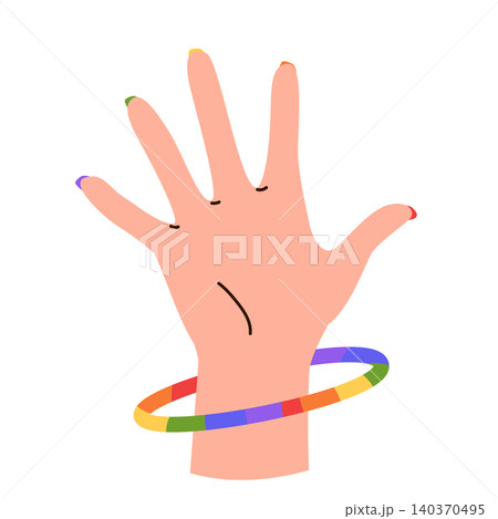 Hand with Rainbow Bracelet and Colorful Manicure Hand with Rainbow Bracelet and Colorful Manicure 140370495