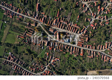 Aerial view of streets of Rimetea, Torocko village in Transylvania, Romania Aerial view of streets of Rimetea, Torocko village in Transylvania, Romania 140370568