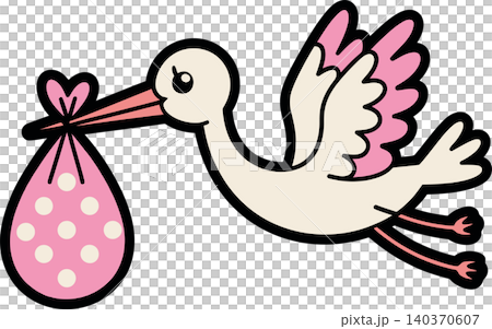 Cute Stork Carrying Baby Bundle Cartoon Illustration Cute Stork Carrying Baby Bundle Cartoon Illustration 140370607