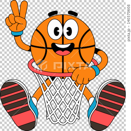Cute Basketball Mascot Sitting in Hoop Cartoon Sports Illustration Cute Basketball Mascot Sitting in Hoop Cartoon Sports Illustration 140370608